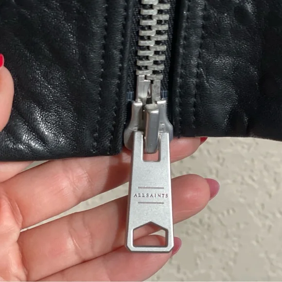 All Saints | Womens Maizie Shearling-Collar Leather Biker Jacket Size: Medium - Picture 3 of 13